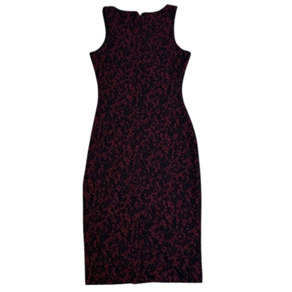 Michael Kors Bodycon Dress Sleeveless V-Neck Burgundy Black Pattern Lace Size 2 - Picture 10 of 16
